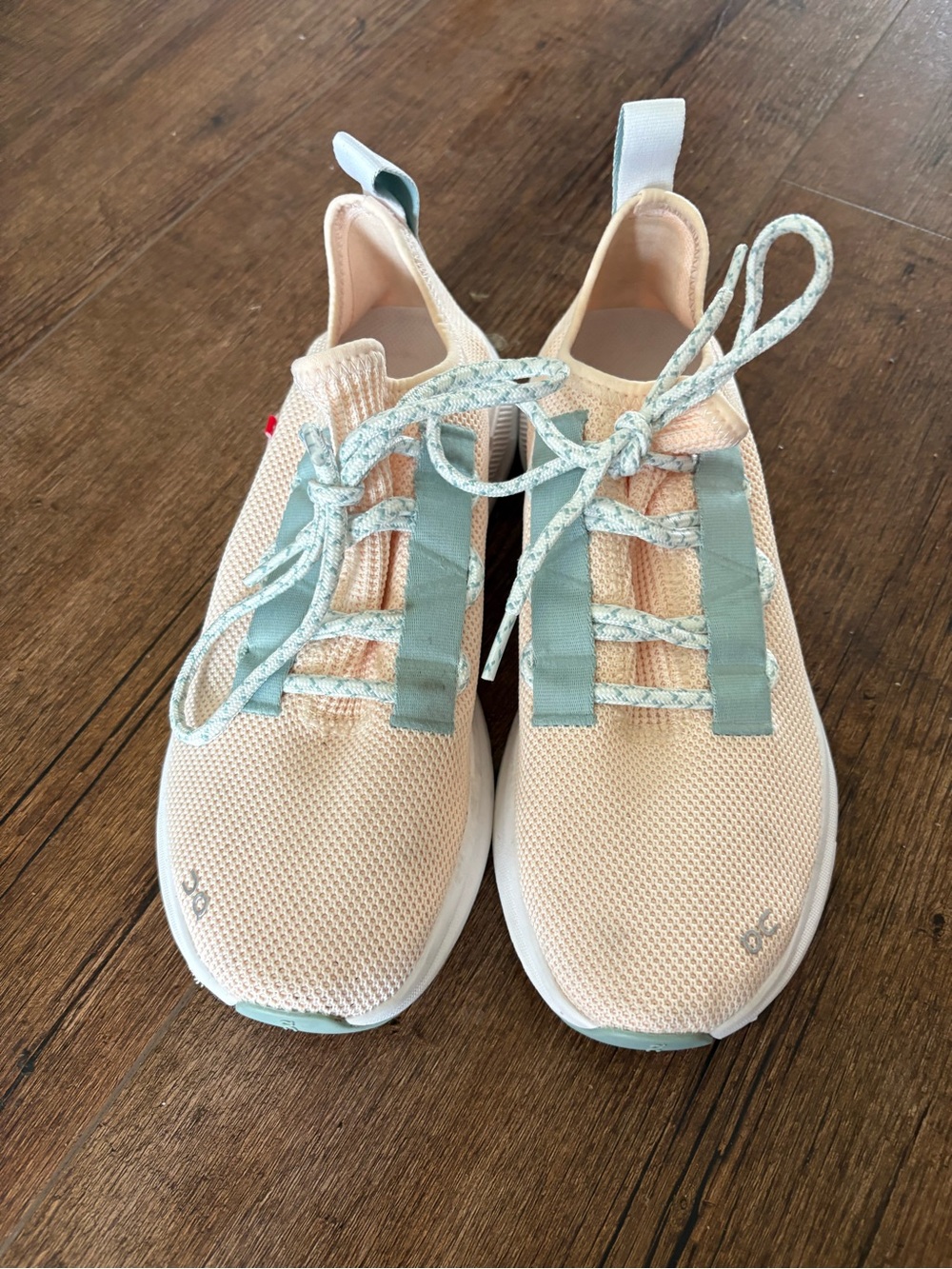 On Running Peach Knit Sneakers with Mint Details oneasy